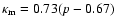 $\kappa_{\rm m}=0.73(p-0.67)$