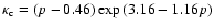 $\kappa_{\rm c}=(p-0.46)\exp{(3.16-1.16p)}$