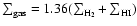 $\sum_{\rm
gas}=1.36(\sum_{{\rm H}_2}+\sum_{\rm HI})$