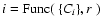 $i={\rm Func}(\ \{C_{i}\}, r\ )$