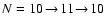 $N = 10 \! \to \! 11 \! \to \! 10$