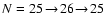 $N = 25 \! \to \! 26 \! \to \! 25$