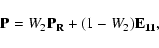 \begin{displaymath}
{\bf P} = W_2 {\bf P_R} + (1-W_2) {\bf E_{11}} ,
\end{displaymath}