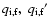 $q_{\rm i,f}, ~
{q_{\rm i,f}}'$