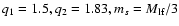 $q_1=1.5, q_2=1.83, m_s=M_{\rm lf}/3$