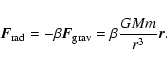 \begin{displaymath}%
\vec{F}_{\rm rad} = - \beta \vec{F}_{\rm grav} = \beta \frac{GMm}{r^3}\vec{r}.
\end{displaymath}