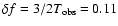 $\delta f = 3/2 T_{\rm obs} = 0.11$