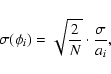 \begin{displaymath}\sigma(\phi_i) = {{\sqrt{2 \over {N}} \cdot {{\sigma} \over {a_i}}}},
\end{displaymath}