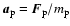 $\vec a_{\rm p}=\vec F_{\rm p}/m_{\rm p}$