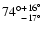 ${74^\circ}^{+16^\circ}_{-17^\circ}$