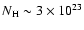$N_{\rm H}\sim3\times10^{23}$