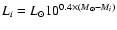 $L_i=L_{\odot} 10^{0.4\times (M_{\odot }-M_i)}$