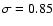 $\sigma=0.85$
