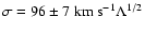 $\sigma=96\pm7 ~ {\rm km~ s}^{-1}\Lambda^{1/2}$