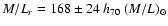 $M/L_r=168\pm24 ~h_{\rm 70}~(M/L)_\odot$
