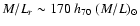 $M/L_r\sim170~h_{\rm 70}~(M/L)_\odot$