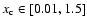 $x_{\rm c} \in [0.01,1.5]$