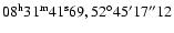 $\rm08^h31^m41^s69, 52^\circ 45'17''12$