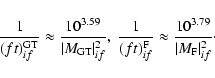 \begin{displaymath}\frac{1}{(ft)_{if}^{\rm GT}}\approx \frac{10^{3.59}}{\vert M_...
...F}}\approx \frac{10^{3.79}}{\vert M_{\rm F}\vert _{if}^2}\cdot
\end{displaymath}