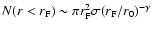 $N(r<r_{\rm F}) \sim \pi r_{\rm F}^2 \sigma (r_{\rm F}/r_0)^{-\gamma}$