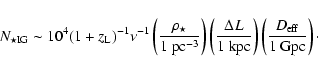 \begin{displaymath}N_{\star \rm IG} \sim 10^4 (1+z_{\rm L})^{-1} \nu^{-1} \left(...
...}} \right) \left( \frac{D_{\rm eff}}{1~{\rm Gpc}} \right)\cdot
\end{displaymath}
