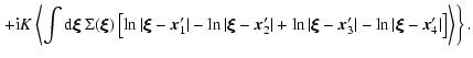 $\displaystyle \left. + {\rm i} K \left\langle \int {\rm d} \hbox{\myfont \symbo...
...vert\hbox{\myfont \symbol{24} }-\vec{x}_4' \vert \right] \right\rangle\right\}.$