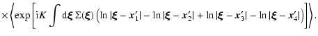 $\displaystyle \times \left\langle \exp \left[ {\rm i} K \int {\rm d} \hbox{\myf...
...vert\hbox{\myfont \symbol{24} }-\vec{x}_4' \vert \right) \right] \right\rangle.$
