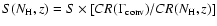 $S(N_{\rm H},z) = S\times[CR(\Gamma_{\rm conv})/CR(N_{\rm H},z)]$
