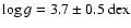 $\log{g} = 3.7 \pm 0.5~{\rm dex}$