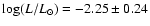 $\log (L/L_{\odot}) = -2.25 \pm 0.24$