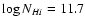 $\log N_{H {\sc i}} = 11.7$