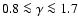 $0.8 \la \gamma \la 1.7$