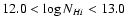 $12.0 < \log N_{H {\sc i}} < 13.0$
