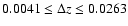 $0.0041 \le \Delta z \le 0.0263$