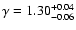 $\gamma = 1.30^{+0.04}_{-0.06}$