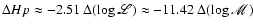 $\Delta Hp\approx-2.51~\Delta(\log\mathscr{L})\approx-11.42~\Delta(\log\mathscr{M})$