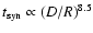 $t_{\rm syn}\propto(D/R)^{8.5}$