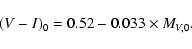 \begin{displaymath}(V-I)_{\rm0}=0.52 - 0.033\times M_{V,\rm0}.\end{displaymath}