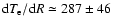 ${\rm d}T_{\rm e}/{\rm d}R \simeq 287 \pm 46~$