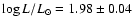 $\log L/L_{\odot}=1.98\pm 0.04$