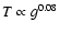 $T\propto g^{0.08}$