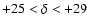 $+25<\delta<+29$