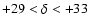 $+29<\delta<+33$