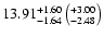 $ 13.91^{+1.60}_{-1.64}\left(^{+3.00}_{-2.48}\right)$