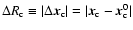 $\Delta R_{\rm c} \equiv \vert\Delta {\vec x}_{\rm c} \vert = \vert{\vec x}_{\rm c} - {\vec x}_{\rm c}^0\vert$