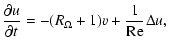 $\displaystyle \frac{\partial u}{\partial t} = -(R_\Omega+1)v+\frac{1}{{\rm Re}}\Delta u,$