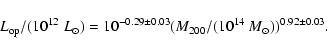 \begin{displaymath}L_{\rm op}/(10^{12}~L_{\odot})=10^{-0.29\pm0.03}(M_{200}/(10^{14}~M_{\odot}))^{0.92\pm0.03}.
\end{displaymath}
