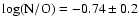$\log({\rm N}/{\rm O}) = -0.74 \pm 0.2$