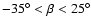 $-35^\circ < \beta < 25^\circ$