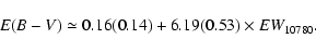 \begin{displaymath}
{E(B-V)\simeq0.16 (0.14) + 6.19 (0.53) \times EW_{10780} .}
\end{displaymath}